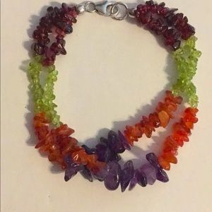 Sterling Silver Stacked Multi Gemstone Double Strand Bracelet
